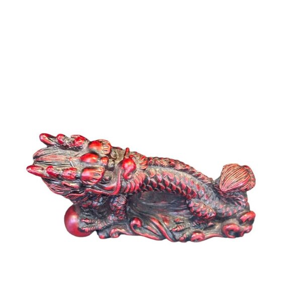 Vintage Small Mini Resin Red Chinese Dragon Figurine Sculpture Feng Shui 2" x 3" - Picture 2 of 10